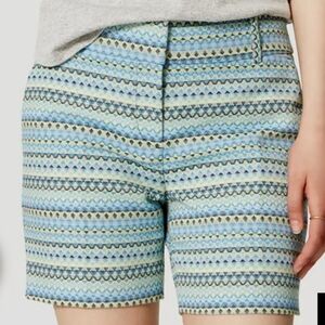Ann Taylor LOFT The Riviera Short Blue Yellow Woven Shorts 2 Cotton Blend